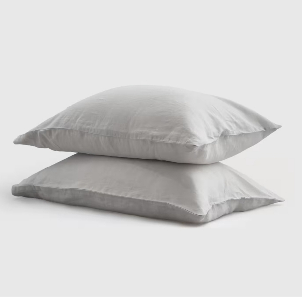 Quince European Linen King Pillowcase Set Light Grey NEW
